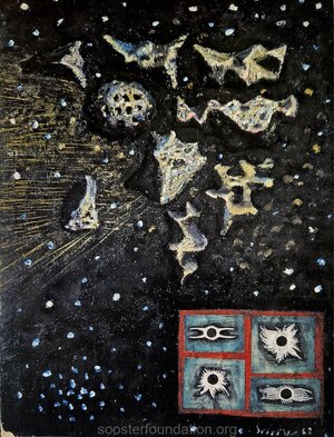 Seeria „Teadus ja inimkond“. Meteoriidid. 1962. Õli, papp. 45 × 35 cm