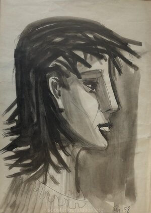 Lidia Soosteri portree. 1958 Segatehnika paberil 27 × 19 cm
