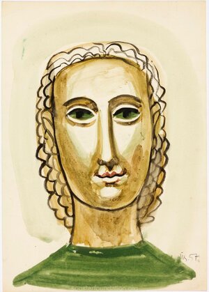 Antique Female Head. 1957. Watercolour on paper. 26.8 × 18.8 cm