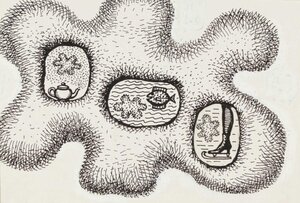 Illustratsioon Viktor Nikolajevitš Trostnikovi teosele „Füüsika: lähedane ja kauge“, lk 47. 1963. Tušš. Kompositsioon 10,6 × 15 cm, leht 12,5 × 17,5 cm