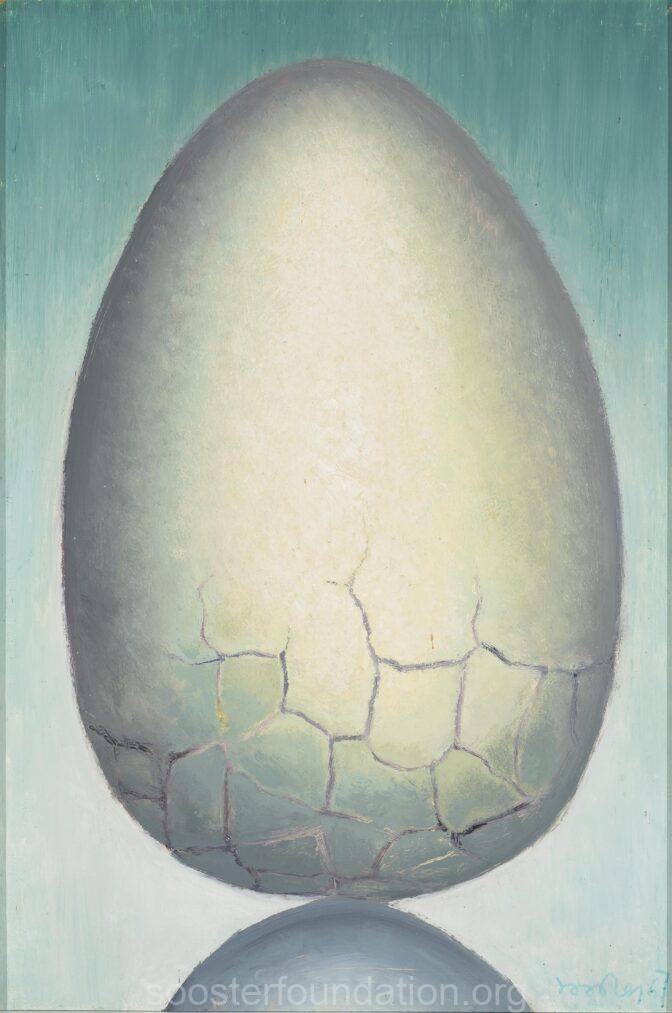 Ülo Sooster. Mõranenud muna. 1967. Õli, papp. 48 × 33 cm. Eesti Kunstimuuseum
