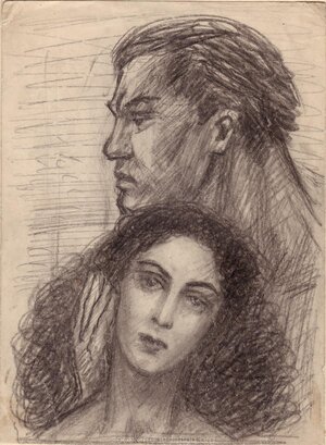 Lidia and Ülo. 1955 Pliiats, paper