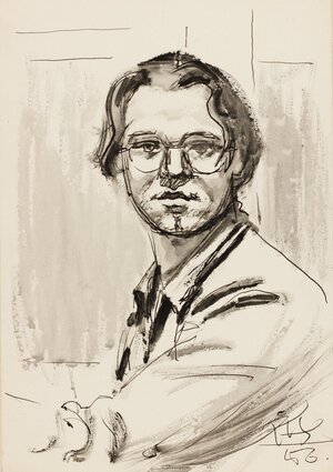 Half-length self-portrait. 1956 Ink, wash, paper 27 x 19 cm