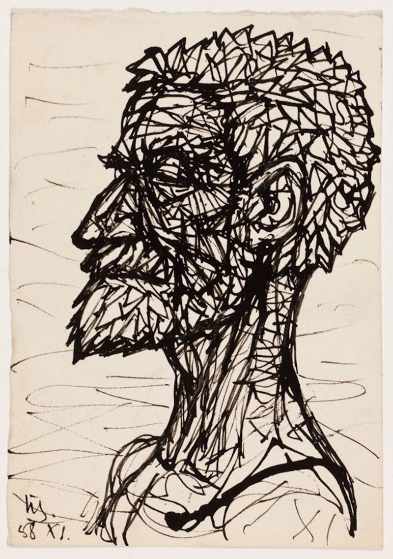 Habemega mehe pea. 1958. Tušš, paber 13,7 × 9,5 cm
