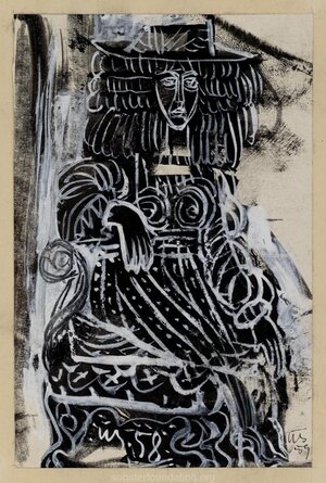Daam mütsiga. 1959 Guašš, lubivärv, paber 19 × 13,5 cm
