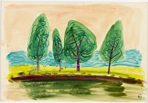 Rohelised puud heinamaal. 1958 Akvarell, paber 18,8 x 27,2 cm