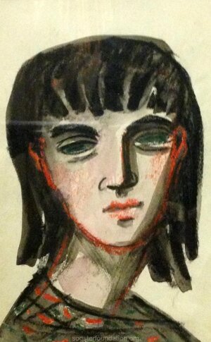 Portrait of a woman. Presumably 1959-61 Mixed media, paper 18.5 x 12.5 cm