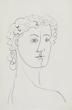 Antiikne pea. 1950. aastate lõpp. Tušš, paber. 29,7 × 21 cm
