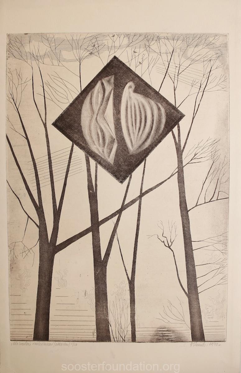 Evi Tihemets Graphic sheet. In memory of Ülo Sooster, 1970 Etching