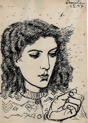 Lydia Soosteri portree. 1957 Tušš, paber