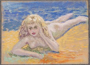 Päevituv akt. 1950. Guašš, papp 19 x 26 cm
