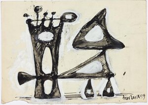 Abstraktsed vormid. 1959 Guašš, tušš, paber 13,5 x 19 cm