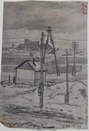Karlag. Laagrivaade. 1950. aastad Pliiats, paber