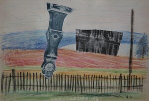 Landscape with a Clock. 1958-60 Collage, mixed media, paper 19 x 27.3 cm