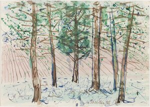 Kuus rohelist puud. 1958. Akvarell, värviline tušš, paber 19,4 x 27,3 cm