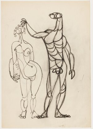 Figuratiivne kompositsioon, Umbes 1950. aastate lõpp Litograafiline pliiats, paber 27,3 x 19,3 cm