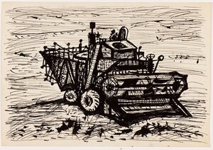 Combine harvester. Late 1950s. Ink on paper 19 x 27 cm