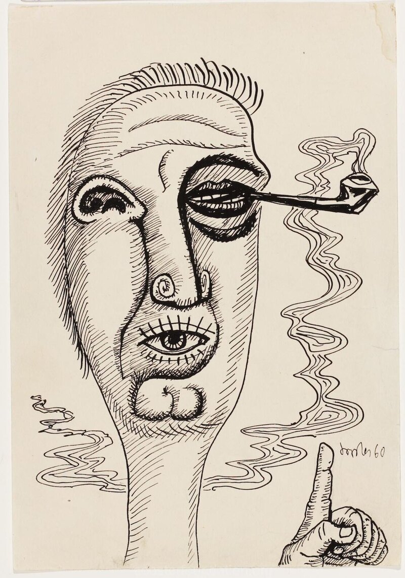 Sürrealistlik pea. 1960. Tušš, paber 29,6 × 20,5 cm