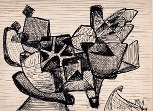 Abstraktsed vormid. 1959 Tušš, paber 27 x 19 cm