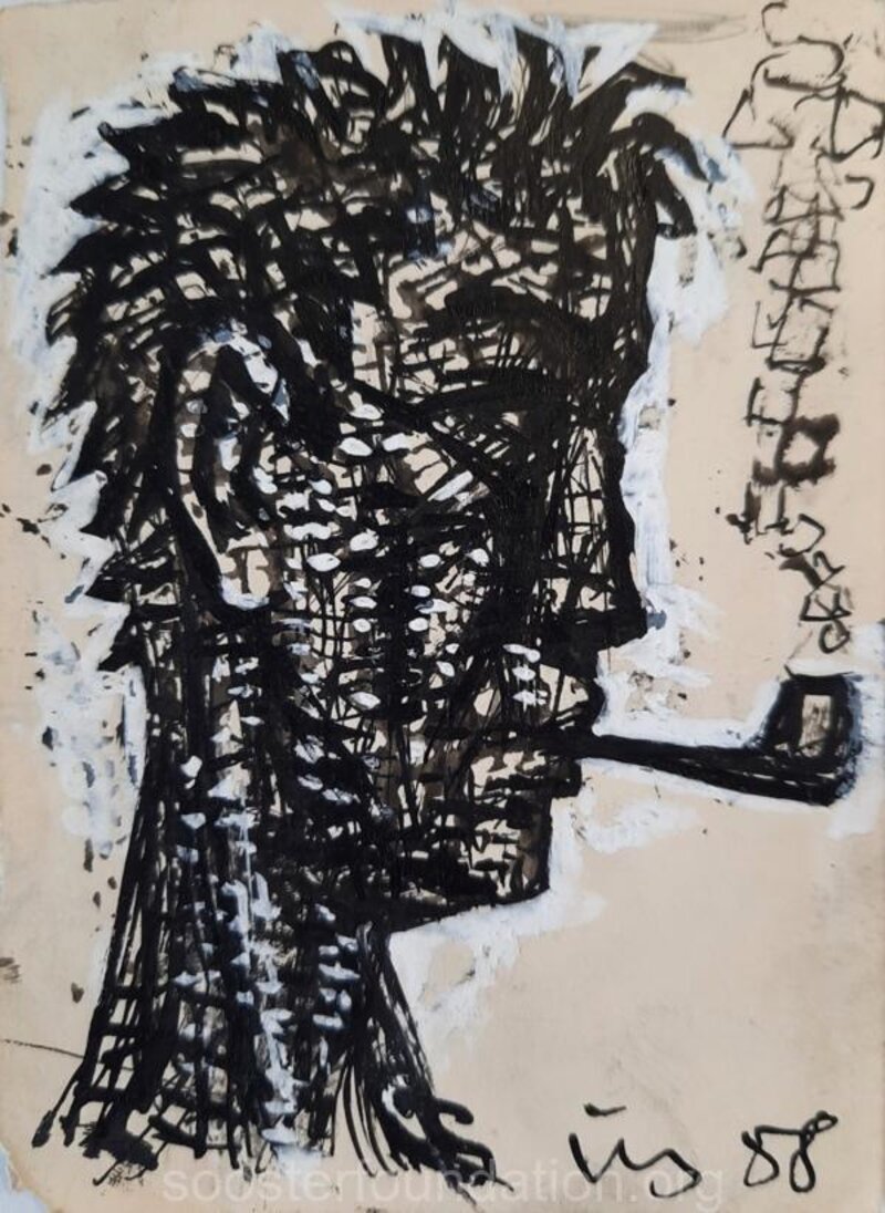 Autoportree. 1958. Tušš, valge, paber 23 × 9,5 cm