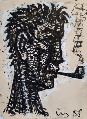 Autoportree. 1958Tušš, valge, paber 23 x 9,5 cm