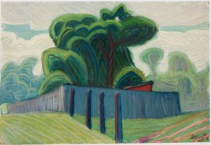 Maastik planguga. 1957-59 Õli, papp. 34 x 50 cm