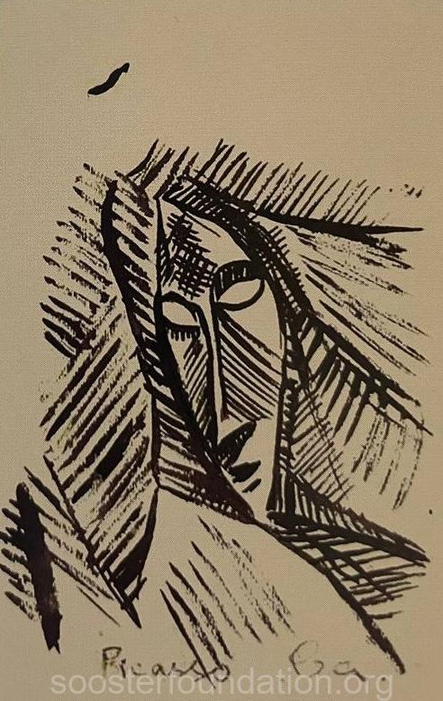 Head (in the style of Picasso). 1940s. Ink on paper