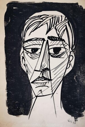 Cornereline Face. 1958 Gouache, Ink, paper 27 x 18.9 cm