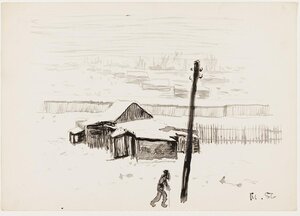 Vaade talvisele külale. 1956 Tušš, paber 19 × 27 cm